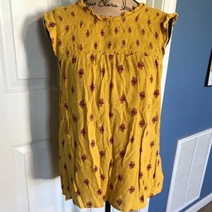 Old Navy mustard yellow with red flowers